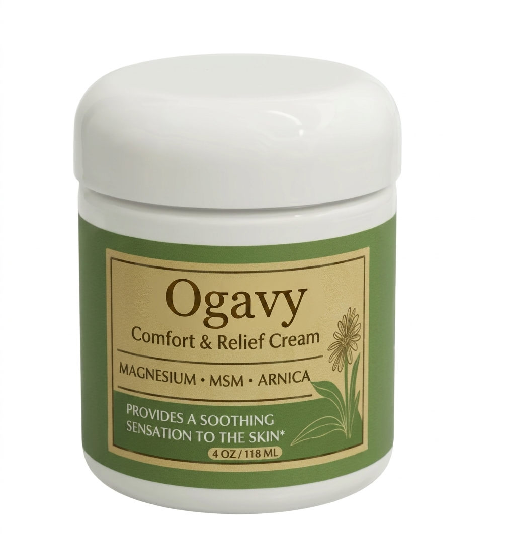 Ogavy Comfort & Relief Cream jar on a white background